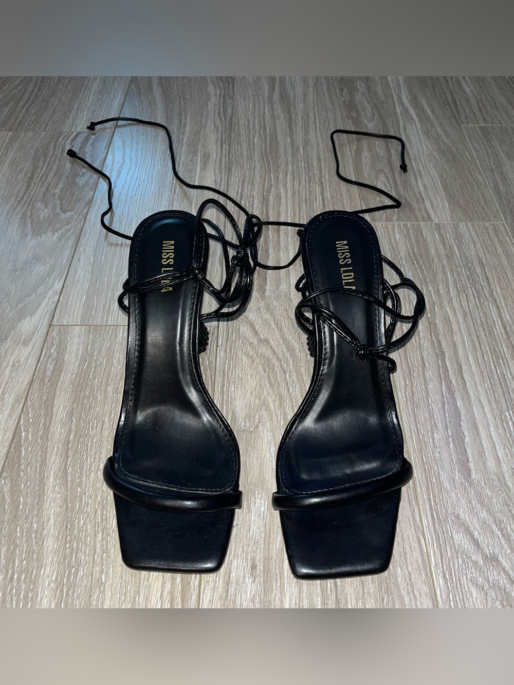 Miss Lola Black Lace-Up Square Toe Heels
